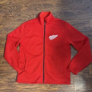 Detroit Red Wings Full Zip Waffle Knit Jacket L Red With Flyer Embroidered